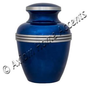 Urna de cremación de aluminio para mascotas, urna de cremación de Color azul con bandas plateadas para cenizas de mascotas, acentos para el hogar Axiom, venta al por mayor, barata - Product Image 1