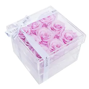 ऑनलाइन शॉपिंग के साथ 9 छेद स्पष्ट lucite एक्रिलिक गुलाब का फूल बॉक्स 2 दराज