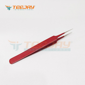<b>Glittering</b> <b>Red</b> Powder Coated A type Straight DS Eyelash Extension Tweezer Simple Grip Beauty care Makeup tools Private Label - Product Image 2
