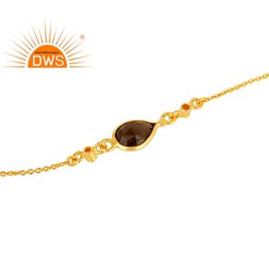 18k Gold Plated Sterling Silver Chain Link <b>Bracelet</b> Jewelry Pretty Smoky Quartz <b>Gemstone</b> <b>Bracelet</b> Wholesale - Product Image 3