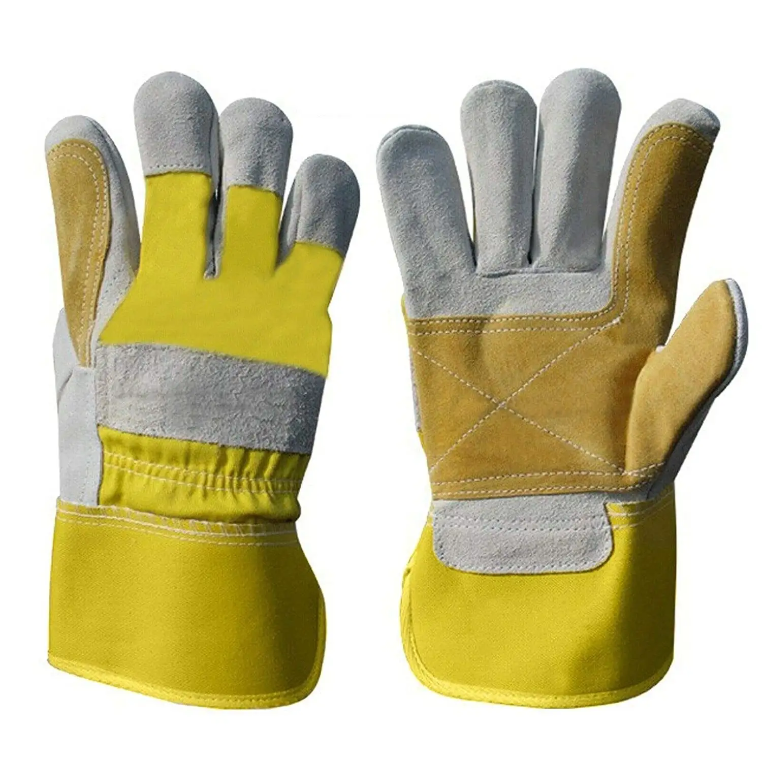 Winter Work Gloves Leather Safety Glove Rubber Cuff Industrial Safety Rigger Cow Split Leather Working Gloves