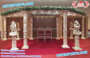 Dernières décorations de mariage traditionnelles indiennes Cérémonie hindoue Fibre Mandap Golden Mandala Setup Mariages Mariage Mandap Stage UK - Product Image 4