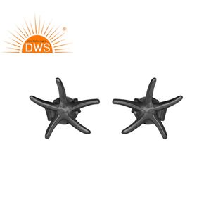 Handmade Designer Stud Earrings Jewelry Supplier Black Rhodium 925 Sterling Silver Star <b>Fish</b> Stud Earring Wholesaler - Product Image 1