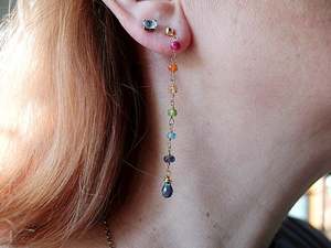 92.5 Sterling Silver Gold Polished Natural Multi Gemstone Beads Dangle <b>Long</b> <b>Earring</b> Women Gift Jewelry Wholesale - Product Image 6