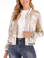 Blouson Bomber Léger et Brillant pour Femme à Col Montant, Fermeture Éclair, Imperméable et Respirant, Coupe Ample Estivale