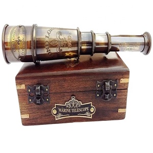 Télescope en laiton antique, boîte en bois, décor marin, téléscope de répétition personnalisé - Product Image 1