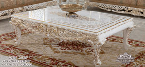 Ensemble de canapés 5 places en teck de style roumain, ensemble de meubles de salon de style persan de luxe, finition blanc argenté, ensemble de salon - Product Image 2