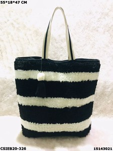 Bolso de Mano de Ganchillo de Lana Craftstages International, Estilo Bohemio, Rayas Negras y Verdes, Bolso de Playa de Verano con Cierre de Cremallera Superior Abierto - Product Image 6