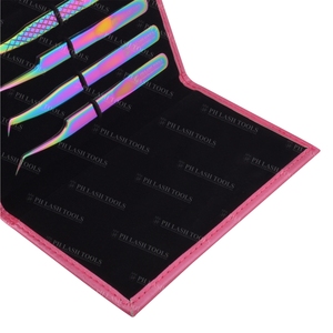 Funda de cuero PU con sujeción elástica para cuatro pinzas, con botón magnético, Etiqueta Privada, Kit de pinzas de extensión de pestañas de alta calidad - Product Image 3