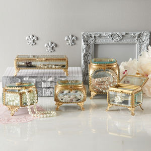 Design attrayant biseauté verre et laiton or bijoux organisateur anneau boucle d'oreille collier présentoir ovale boîtes de rangement - Product Image 2