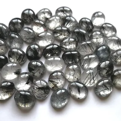 4x3mm rutilo negro Natural liso ovalado semiprecioso cabujón calibrado precio al por mayor piedras sueltas para la fabricación de joyas último