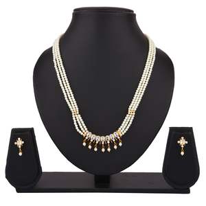 Indian Jewelry Set CZ Cubic Zirconia Faux Pearl Multicolor Layered Strand Beaded <b>Choker</b> Necklace Earrings Set - Product Image 3