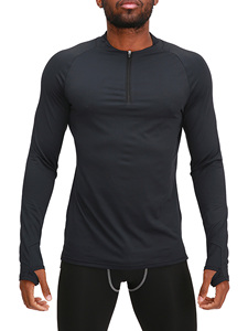 1/4 Zip Style Compression Shirts with Thumb Holes <b>Base</b> <b>Layer</b> Long Sleeves Athletic Tee Activeear t Shirts for Gym Workout Tee - Product Image 4