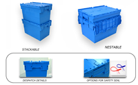 UP HDPE Plastic Box Turnover Bleu avec Filet et Empilable 600X400X300mm Caisses de Stockage Moulées par Injection de Qualité Alimentaire