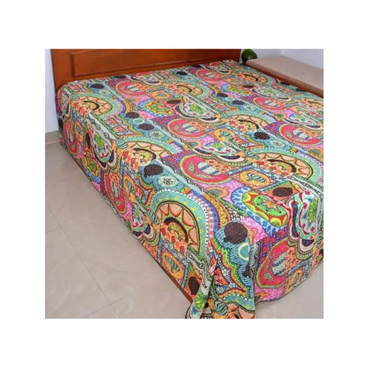 Highest Selling Handmade Floral Print Bedding Bed Cover/Bedspread from India