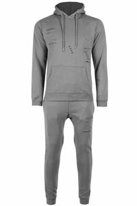 OEM Custom Newly Men's Hooded Sweatshirt Destroyed Ripped Loungewear Bottom Tracksuit - Product Image 5