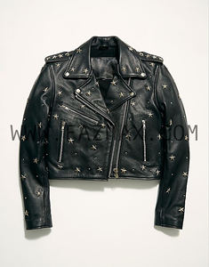 Chaqueta de cuero con tachuelas de estrella para mujer - Product Image 6