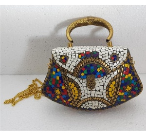 Bolso de mano de mosaico de Metal con estilo, bolso de noche de fiesta Vintage de lujo con estilo de sobre con patrón de piedra - Product Image 6