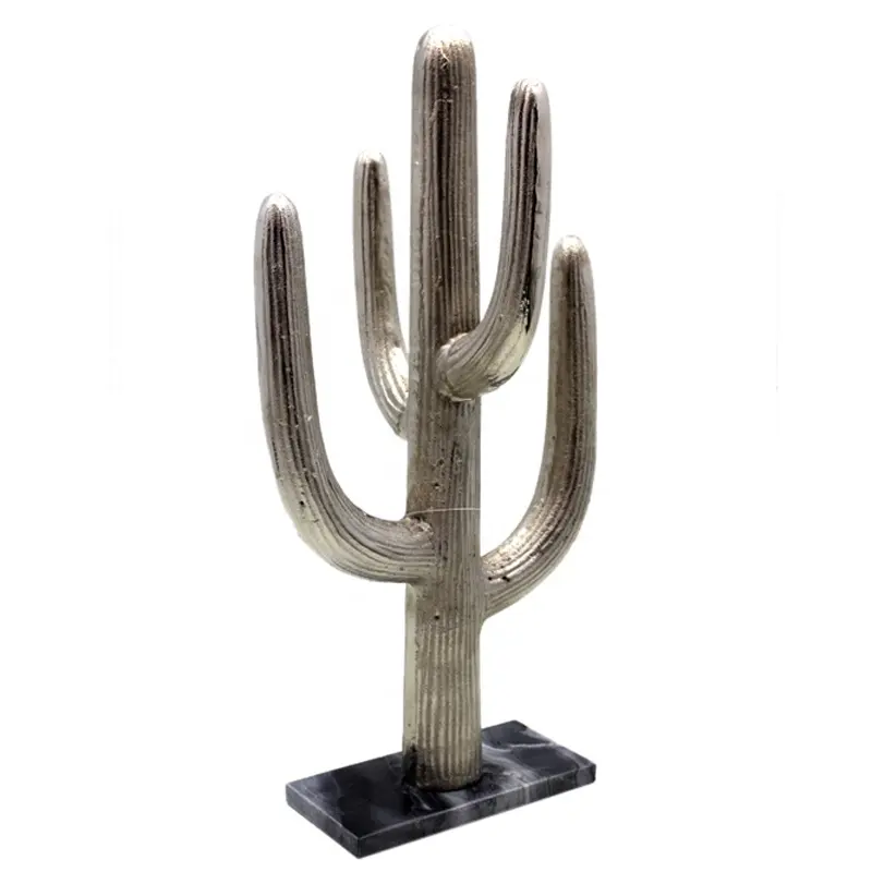 Moderno Escultura Decorativa Cactus Juego de 2 de cerámica blanco/plata altura 14 cm