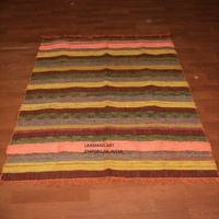 LAXMANS Handgewebte Baumwollteppiche Durries Indien Mehrfarbig Rutschfest 100x200cm Indische Designer-Streifenteppiche