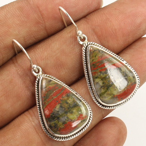 Pendientes colgantes, regalo de joyería para mujer, superventas, Unakite Natural, corte de pera, piedra preciosa, ajuste de bisel de plata de ley 925 - Product Image 1