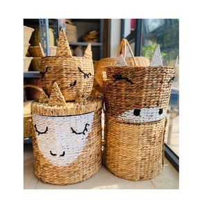 Whism — panier de rangement pour enfants, panier à linge en jonc naturel avec couvercle, données en or 99 - Product Image 1