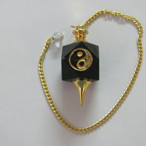 Ying Yang Black Tourmaline Golden Pendulumsขาย | รับYing Yang Black Tourmaline Golden Pendulums - Product Image 1