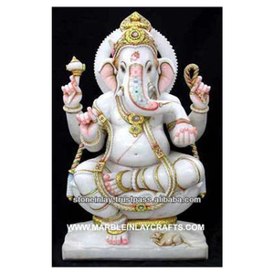 White Carved Ganesh Marble <b>Statues</b> - Product Image 1