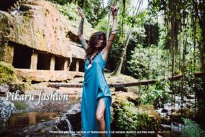 Maxi de Lino Vintage Chic para Mujer Hecho a Mano Hermosa Cubierta de Playa Sexy Abertura Lateral Único Estampado de Explosión Hasta el Suelo Natural - Product Image 6