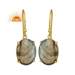 Prong Labradorite Gemstone Boucle D'oreille Plaqué Or Argent Crochet Boucles D'oreilles Indien Gemstone Bijoux Fournisseur Vintage Collection - Product Image 1