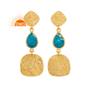 925 Sterling <b>Silver</b> Gold Plated Natural Turquoise Gemstone <b>Stud</b> <b>Earrings</b> Trendy Jewelry for Women Anniversary Gift - Product Image 1