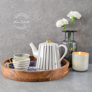 Bandeja Redonda Decorativa Única de Madera de Mango y Esmalte, Diseño Personalizado, Tamaño Grande para Navidad - Product Image 4