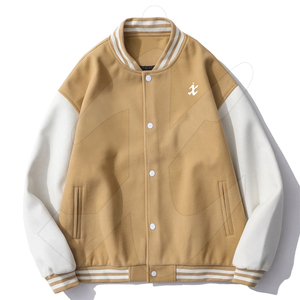 Chaqueta Varsity Sólida para Hombre, Abrigo de Béisbol de Un Solo Pecho, Ropa Exterior Casual de Invierno de Manga Larga, Chaqueta Letterman Cortavientos e Impermeable de Lana - Product Image 1