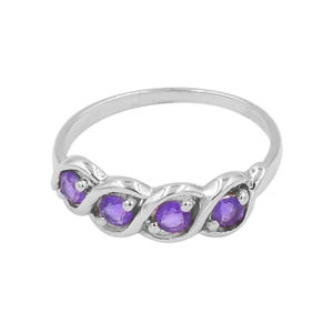 Anillo de Plata de Ley con Baño de Rodio y Amatista Redonda para Mujer - Product Image 1