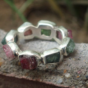 Bague d'éternité en argent sterling 925 conceptions uniques de diamant de tourmaline de pastèque classique pour des occasions d'anniversaire de fête de mariage - Product Image 2