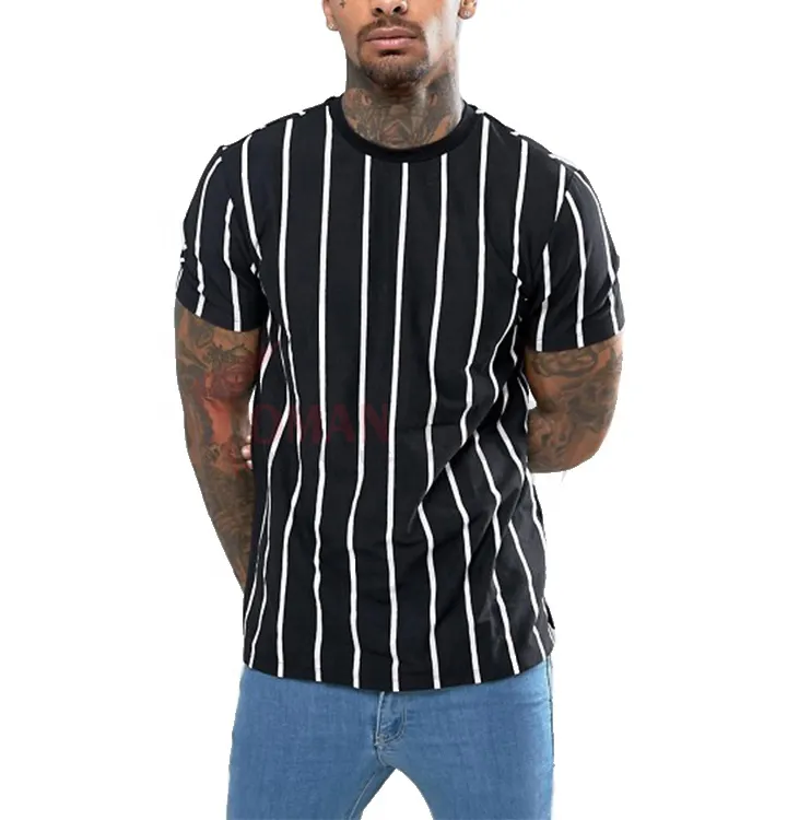 Unique design Men's Round Collar Casual Vertical Stripes Streetwear Branded Summer Fashion t shirt