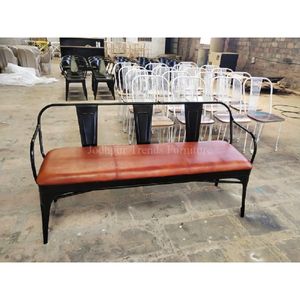 Banco de tres plazas de madera de hierro tradicional más vendido con asiento de cuero para uso en oficina o patio - Product Image 6