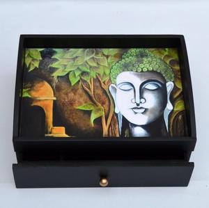 Bandeja DE SERVICIO DE MADERA esmaltada decorativa colorida con forma de rectángulo de dibujo Bandeja elegante para servir con estilo único - Product Image 1