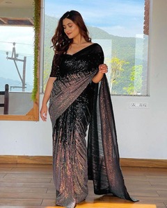 Bollywood Stijl Party Dragen Zwarte Kleur Georgette Sequence Borduren Designer <span class=keywords><strong>Saree</strong></span> Voor Vrouwen Nieuwste Sari Blouse Ontwerp <span class=keywords><strong>India</strong></span> - Product Image 2