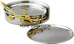 Decoración de mesa y accesorios Posavasos de decoración moderna Posavasos de metal martillado plateado vintage Posavasos de metal decorativo para la venta - Product Image 4