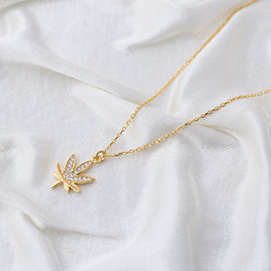 Dainty Leaf Charm Zircon Stone Chain Necklace Handcrafted Turkish 925 Sterling Silver Jewelry - Product Image 4