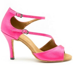 Recién llegado, zapatos de baile latino para mujer, satén de baile encantador para niñas a la moda con tacón de 8,5 cm, salón de salsa rosa - Product Image 5