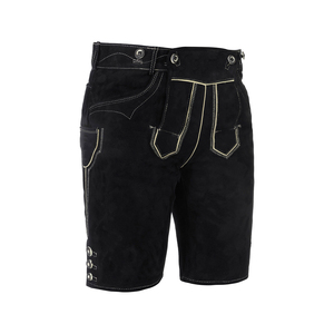 กางเกงขาสั้นสีดำ Lederhosen หนังกวางดำขำทำขนาดที่ออกแบบเองวัสดุสีทำในปากีสถาน - Product Image 1