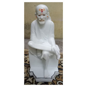 Estatua de mármol Natural de Vietnam, Sai Nath God sentado en el trono blanco - Product Image 1