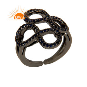 Anillo de plata de primera ley y zafiro azul para mujer, sortija, plata esterlina 925, medio infinito - Product Image 1