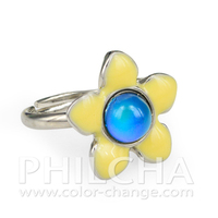 Bague pour filles Philcha Daisy Flower, en alliage de zinc, ajustable, avec sertissage clos, pierre d'humeur 6MM à changement de couleur, coffret cadeau complet
