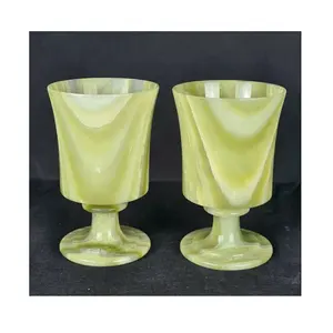 Verre à vin court en marbre et Onyx, style ombré vert, vente exceptionnelle, prix total