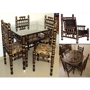 Gujarati de madera tallada Sankheda juego de comedor de madera de teca de Shahi Sankheda muebles de comedor conjunto antiguo Sankheda mesa de comedor de madera - Product Image 1
