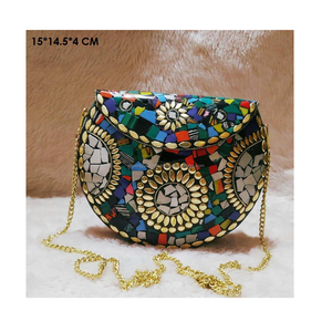 Bolso de Hombro Elegante Estilo Bohemio para Mujer, Bolso de Mano con Cierre Metálico de Gran Capacidad para Bodas Indias y Fiestas Nocturnas - Product Image 1