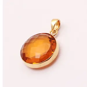 Handmade beer quartz gemstone pendants making jewelry charms gold plated collet setting pendant charms handmade making jewelry